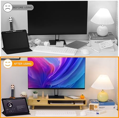 Homerays Monitor Stand with Drawer, Exquisite Computer Monitor Stand for Desk, Ergonomic Wood Monitor Stand Riser for Computer,Laptop,Printer,TV,Upgrade Bamboo