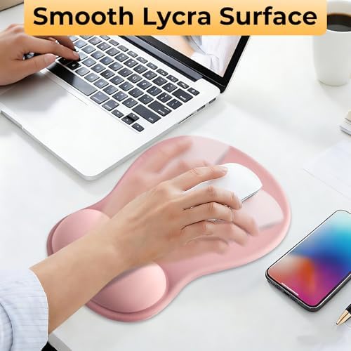 Gel Mouse Pad with Wrist Support, Ergonomic Mousepad with Wrist Rest, Gaming Mouse Pad with Soft Cushion & Non-Slip PU Base & Concave Design & Pain Relief, for Home Office Computer Laptop, Pink