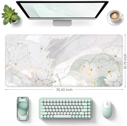 iCasso Desk Cover Mat, Extra Large Lotus Mouse Pad, Green Lotus Leaf