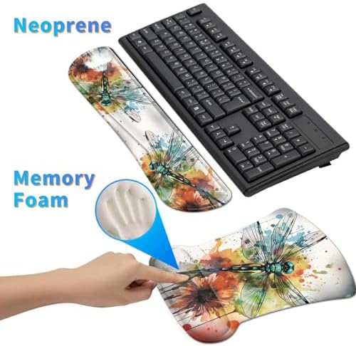 3Pcs Ergonomic Memory Foam Keyboard Wrist Rest Pad Set, Dragonfly