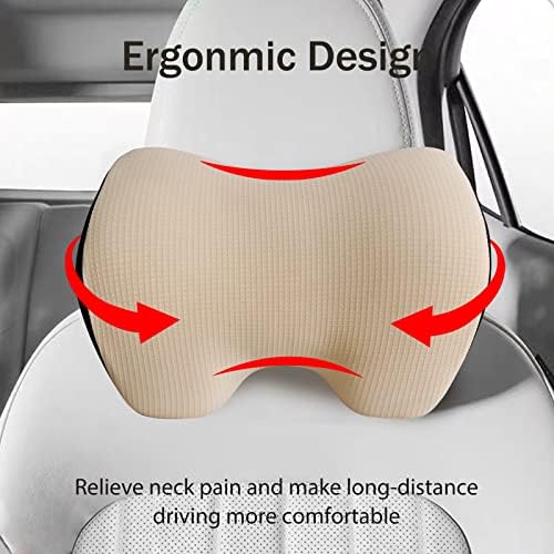 Make Restful Car Headrest Pillow, Car Pillow with Adjustable Strap, Beige