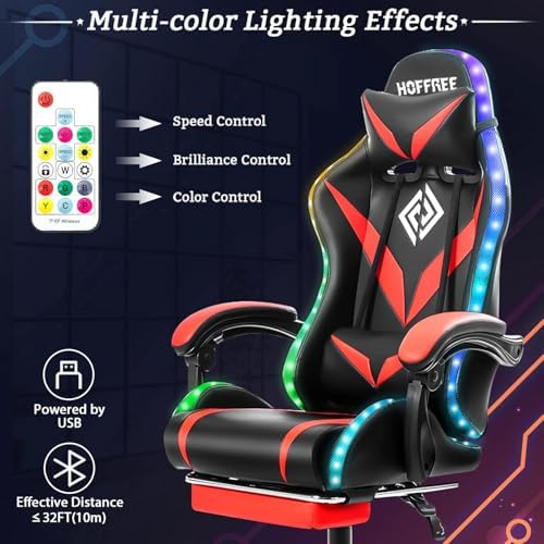 RGB Gaming Chair with Massage & Footrest Racing Style Computer Chair-Red