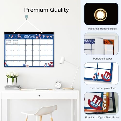 Desk Calendar 2026-2027 - 18 Month Desk Calendar july 2026-2027 Dec, 17" x 12", Large Monthly Desktop Calendar with Daily Blocks, Plastic Cover, Corner Protectors - (2 Stickers Included)