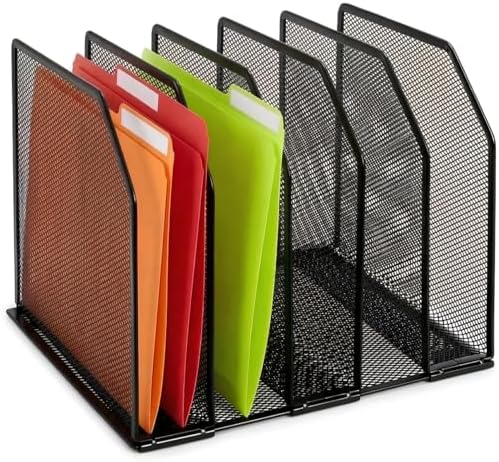 Eorbow Adjustable Desk File Organizer, 5 Sections Upright Desktop Organizer, Standing Wire Mesh Paper Divider, Sturdy Metal Folder Sorter for Office Supplies