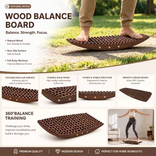Textured Anti-Fatigue Balance Board 440Lbs with Massage Nodules Rocker Use