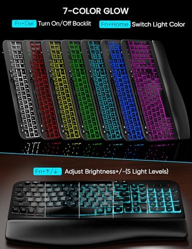 SABLUTE Wireless Keyboard and Mouse Combo, Ergonomic Wave with Wrist Rest