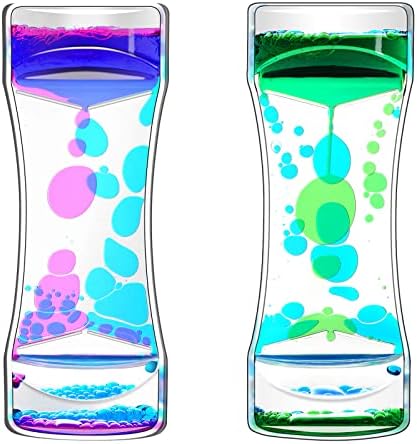 FKYTION Liquid Motion Bubbler Timer Pack of 2 Great Desktop Colorful Hourglass Liquid Bubbler Small Calming Relaxing Toys Sensory Anxiety Autism ADHD Fidget Toys
