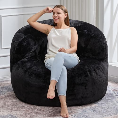 Hobestluk Giant Memory Foam Bean Bag, No-Assembly, Plush Black Single