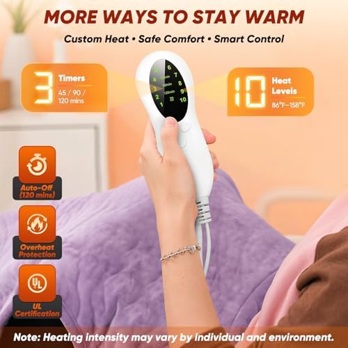 Heating Pad for Neck Shoulders and Back, Weighted Electric Graphene-Infused Heat Pads for Pain Relief, 24"x35" Large Full Body Heated Pad, 10 Levels Auto-Off, Birthday Gifts for Women, Men, Purple