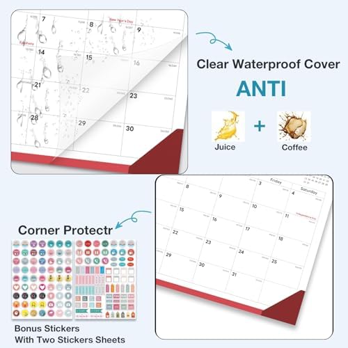 2026-2027 Desk Calendar - 18 Month Desk Calendar 2026-2027, Jul 2026 - Dec 2027, 17" x 12", Large Monthly Desktop Calendar with Daily Blocks, Thick Paper, Corner Protectors - (2 Stickers Included)