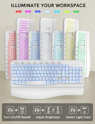 SABLUTE Wireless Keyboard and Mouse Combo, Ergonomic Wave with Wrist Rest
