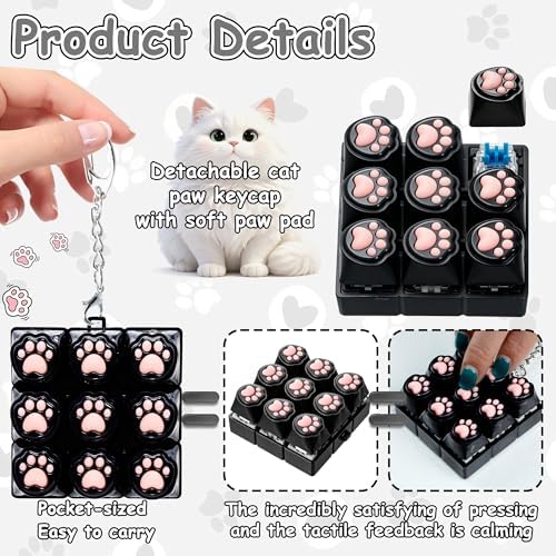 Cat Paw Keyboard Fidget Toy, Keyboard Fidget Keychain 9-in-1 Keyboard Decompression Button Finger Clicker Toys, Cute Soft Click Buttons Fidget Toy ADHD Sensory Fidget Toys Stress Relief Gifts(Black)
