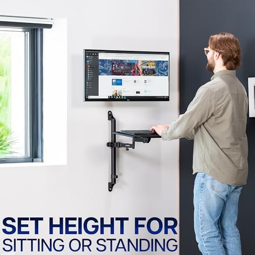 VIVO 26 Inch Keyboard and Mouse Tray Wall Mount with Wrist Pad, Tilt and Rotation, Standing Workstation Accessory for Ergonomic Typing, Black, Mount-WALLKB
