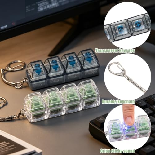 2Pcs Light Up Keyboard Fidget Toy, Clicky & Creamy Clicker Fidget Keychain