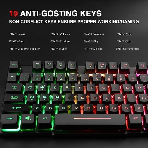 Rii RK100+ Multiple Color Rainbow LED Backlit Large Size USB Wired Mechanical Feeling Multimedia PC Gaming Keyboard,Office Keyboard for Working or Primer Gaming,Office Device(New RK100+)