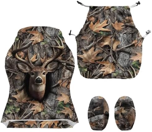 Camo Game Chair Cover Deer Hunting Non Slip Gaming Chair Covers Slipcovers 4Pcs with Armrest Cover Dustproof Washable Gamer Protector
