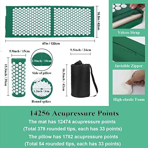XiaoMaGe 47" Acupressure Mat and Pillow Set with Carry Bag (Green)