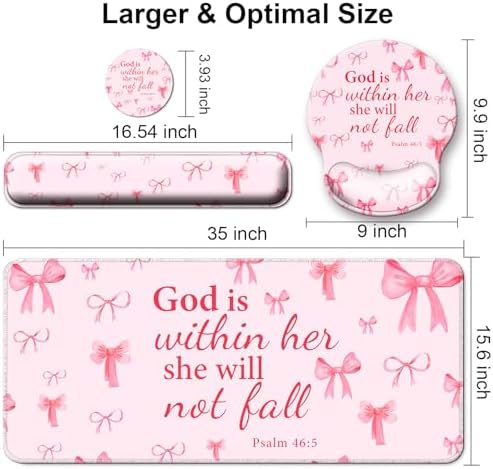 4 in 1 Mouse Pad Set with Wrist Rest for Keyboard,Desk Mat,Coaster-Pink Bow