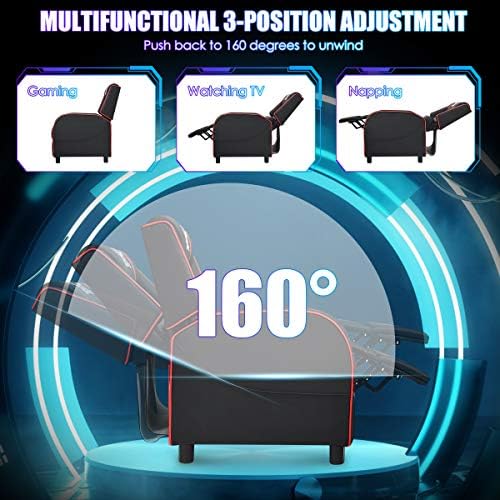 Giantex Gaming Recliner Chair, Adjustable Massage Gaming Chairs for Adults, Ergonomic Comfortable Lounge Leather Sofa w/Footrest, Remote Control & Side Pocket, Racing Style Single Sofa Recliners, Red