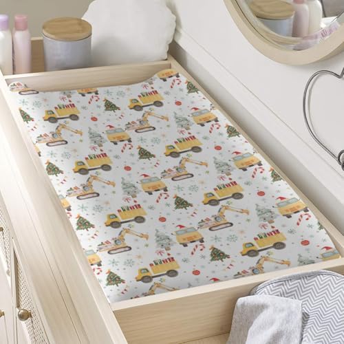 Watercolor Christmas Theme Transportation Car Construction Truck Winter Holiday Pattern Baby Changing Pad Cover, Unisex Christmas Nursery Diaper Changing Table Pad Mat Sheet for Boys Girls-16x32