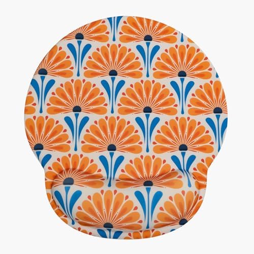 Seorsok Orange Blooming Flowers Mouse Pad with Gel Wrist Support Mouse Pad,Ergonomic Aesthetic,Comfortable Mousepad for Office Game Work Computer,Pain Relief Mousepad with Non-Slip Silicone Base