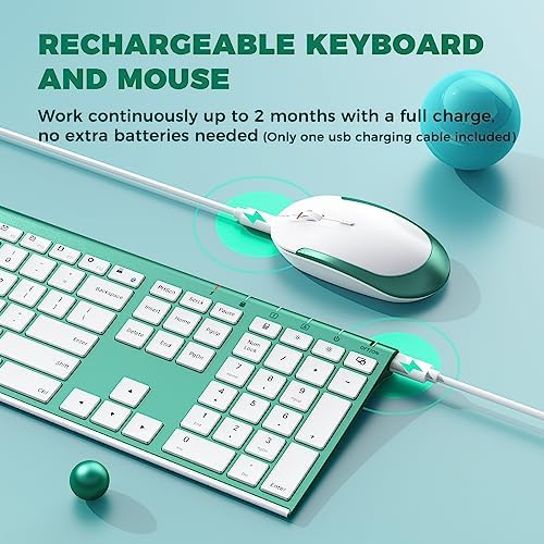 Vssoplor Wireless Keyboard and Mouse, Rechargeable Ultra Slim, Green