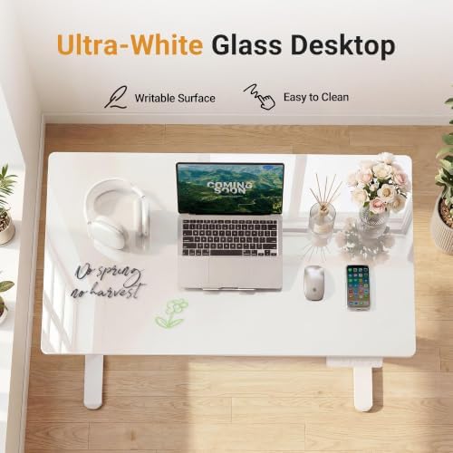 YDN Glass Standing Desk with Drawers 32x19 Inch White