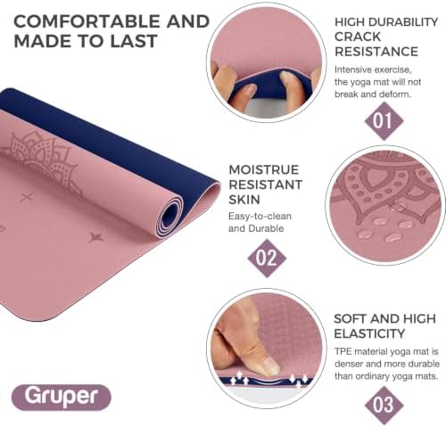 Gruper Yoga Mat Non Slip, TPE Extra Wide Yoga Mat with Alignment Mark
