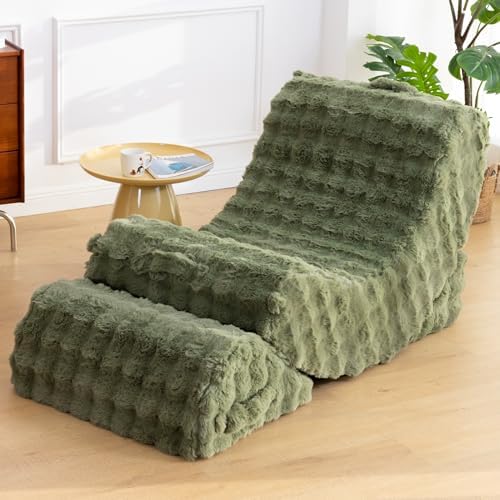 3-in-1 Adjustable Zero Gravity Floor Chair, Oversized Faux Fur Boneless Chair for Adults with Memory Foam & Washable Cover, Silent Rocker Recliner Lounge Chair for Reading, Nursing, Gaming, Green