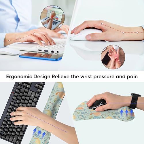 Ergonomic Memory Foam Keyboard Mouse Pad Set with Wrist Rest Support,Non-Slip Hand Wrist Cushion for Laptop/Notebook/Desktop/Computer/Gaming/Office,Easy Typing& Pain Relief (Ginger Cats)