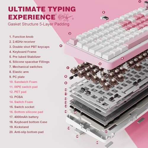 YUNZII B75 PRO 75% Wireless Mechanical Keyboard (White Heart,Cocoa V2)