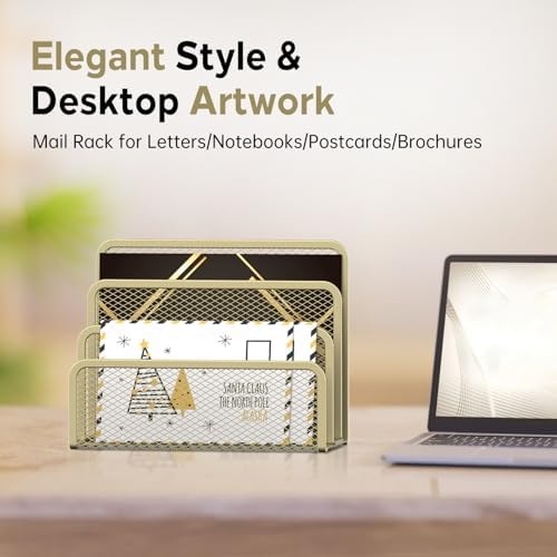 Mail Organizer Countertop for Desk, Mail File Holder with 3-Slot, Yellow