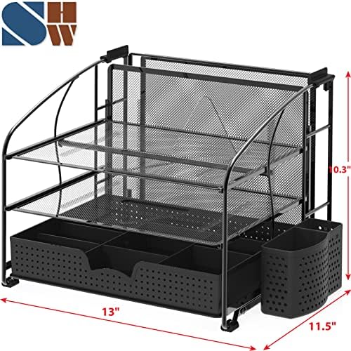 Simple Houseware 3-Tier Desk Organizer with Sliding Drawer, Black