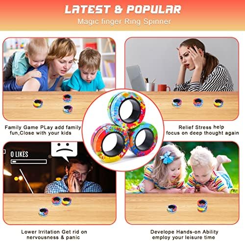 Cevioce 3Pcs Magnetic Rings Fidget Toy Set, ADHD Anxiety Magnetic Fidget Toys Adults Fidget Spinner Rings for Relief, Easter Gifts for Kids 8+ Year Old Easter Basket Stuffers for Teens Boys Girls