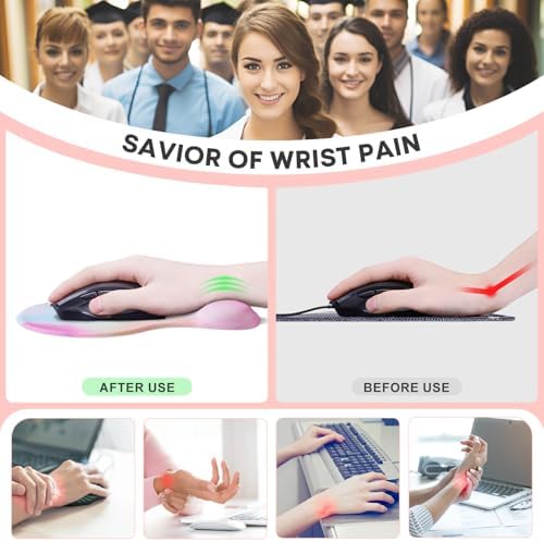 JIKIOU Ergonomic Mouse Pad with Gel Wrist Rest 2Pack,Portable Small Rainbow