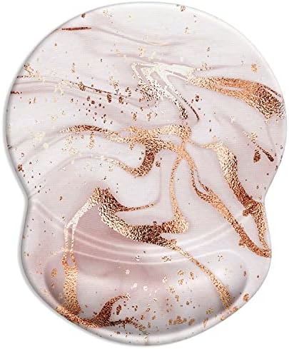 ITNRSIIET Ergonomic Mouse Pad with Gel Wrist Support Small Wrist Rest Smooth Surface Non-Slip PU Base Comfortable Office Supplies Pain Relief, 8.7 x 7.2 inches, Rose Gold Marbling