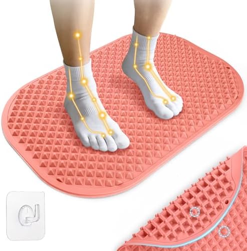 Silicone Foot Massage Mat, Extra-Large Reflexology Mat for Feet Relaxation, Portable Foot Acupressure Mat with Dual-Side Usage, Foldable Standing Desk Mat for Pain, Fatigue Relief(Pink-XL)