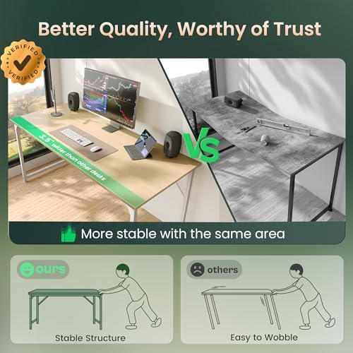 Huuger Computer Desk, 54 Inch Office Desk, Gaming Desk with Storage, Writing Desk Work Desk for Home Office, Study, Modern Simple Desk, Large Legroom, Metal Frame, Maple