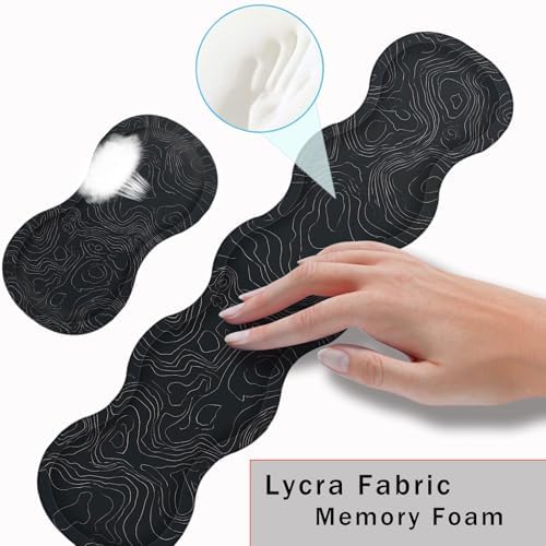 Keyboard Wrist Rest and Mouse Pad with Wrist Support Set Ergonomic Coaster,Memory Foam,Easy Typing Pain Relief,Large XL Desk Mat 31.5"x 11.8",Topographic Contour