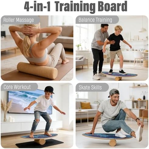 2026 NEW｜29" Surf Balance Board for Kids & Adults｜MAX. 350lbs Balance Boards with Cork Roller & Half Ball｜0.6" Wobble Board Trainer from Beginner to Advanced｜Wooden Slack Board