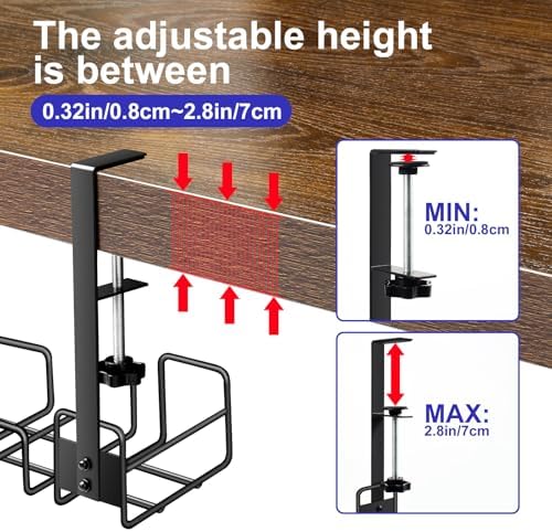 2 Pack Under Desk Cable Management Tray, No Drill Wire Management Rack