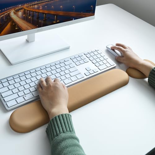 Keyboard Mouse Wrist Rest Set, Gel Ergonomic Wrist Rest for Keyboard and Mouse Non Slip Base, for Laptop, Desktop Computer, Office Desk Accessories (Brown)