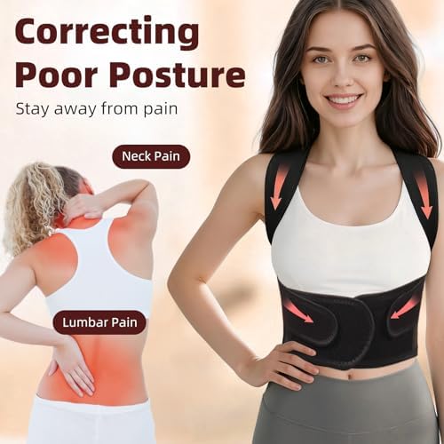 Posture Corrector Back Brace for Men and Women, Adjustable Full Back Support for Posture Improvement & Pain Relief, Shoulder Straightener for Spine Alignment & Posture Correction, Size S(24-30.3 in)