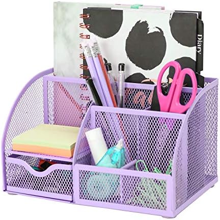 Exerz Metal Mesh Desk Organizer 7 Compartments with Drawer Light Purple