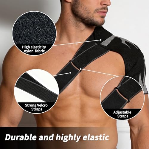 HOUM Rotator Cuff Shoulder Brace with Adjustable Compression Sleeve, Hot/Cold Pack Compatible, Breathable Shoulder Support for Pain Relief, Fits Left/Right Arm, Men & Women(XL)