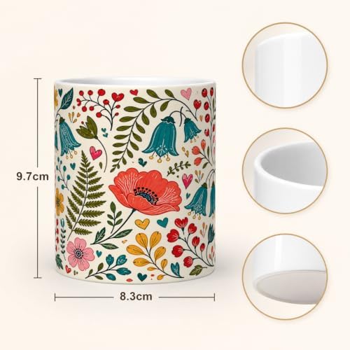 Pen Holder for Desk Ceramic Pencil Cup, Cute Makeup Brush Desk Organizer, Desk Accessories, School Supplies, Teacher Appreciation Gifts, Birthday Christmas Gift for Women (Red-Flower)