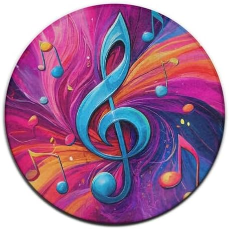 Room Sofa Yoga Soft Round Carpet, Home Decor Non Slip Kitchen Office Circle Rug, Machine Washable Modern Round Area Rug Abstract Music Notes Art, 60inch
