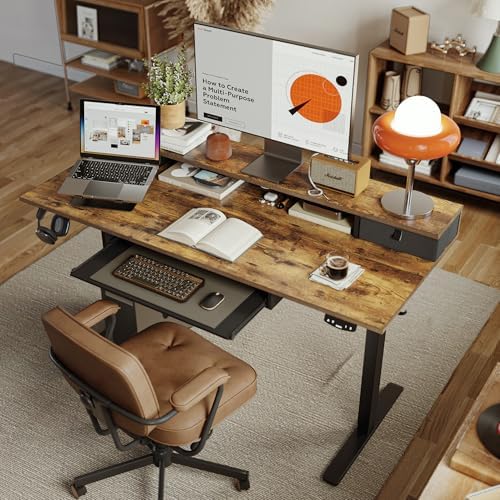 Agilestic 48 Inch Standing Desk with Drawers & Keyboard Tray, Rustic Brown
