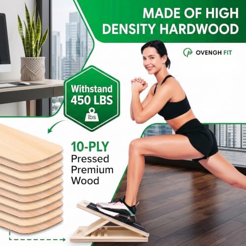 Adjustable Wooden Slant Board, Calf Stretcher for Calf Stretching, Incline Board for Ankle Mobility, Achilles Tendon, Plantar Fasciitis, Squats, Balance Training & Home Gym