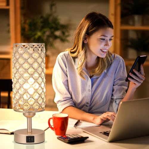 Champagne Gold Bedside Lamp, Nightstand Lamp for Bedroom (Bulb included)